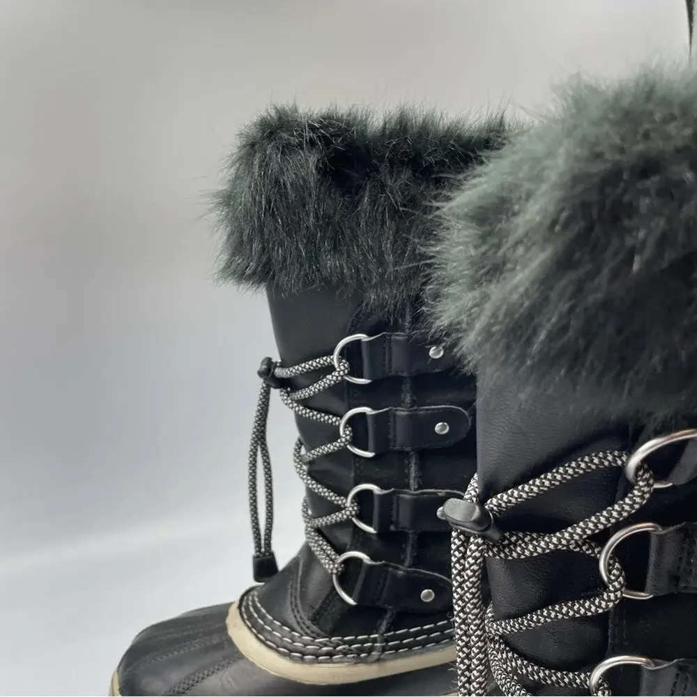 Sorel Youth Joan Of Arctic Black Oyster Duck Boots Winter Fur Lined Size 2